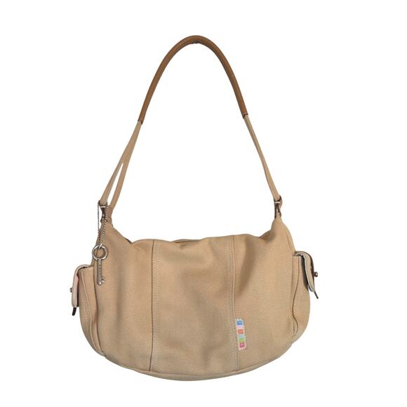 Vintage Fossil Y2K Shoulder Bag Purse Canvas Leather Pockets Lined CLEAN - Picture 1 of 11